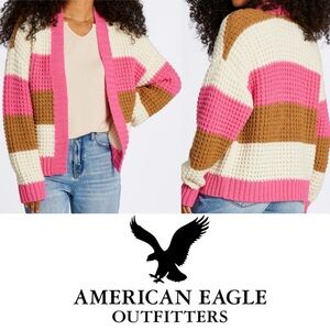 American Eagle AE Chunky Knit Striped Barbiecore Y2K Cardigan Top Size Small
